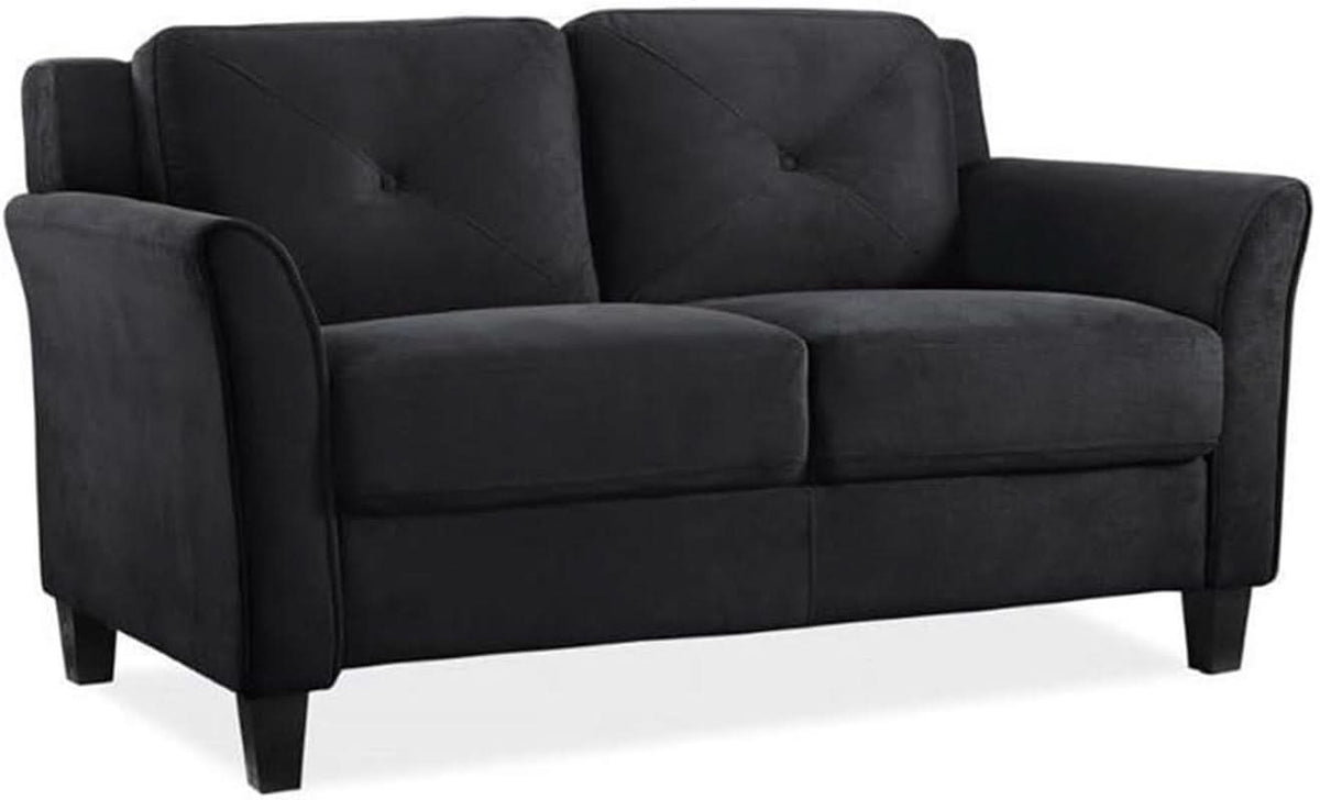 2 Piece Living Room Sofa And Loveseat Set In Black Microfiber Upholstery With 67.3 Inch Total Seat Width