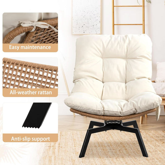 Beige Swivel Accent Chair With Oversized Cushioning