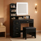 Black Vanity Table With Illuminated Mirror Outlets-0