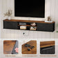 Seventy Inch Floating TV Stand Featuring Doors Black