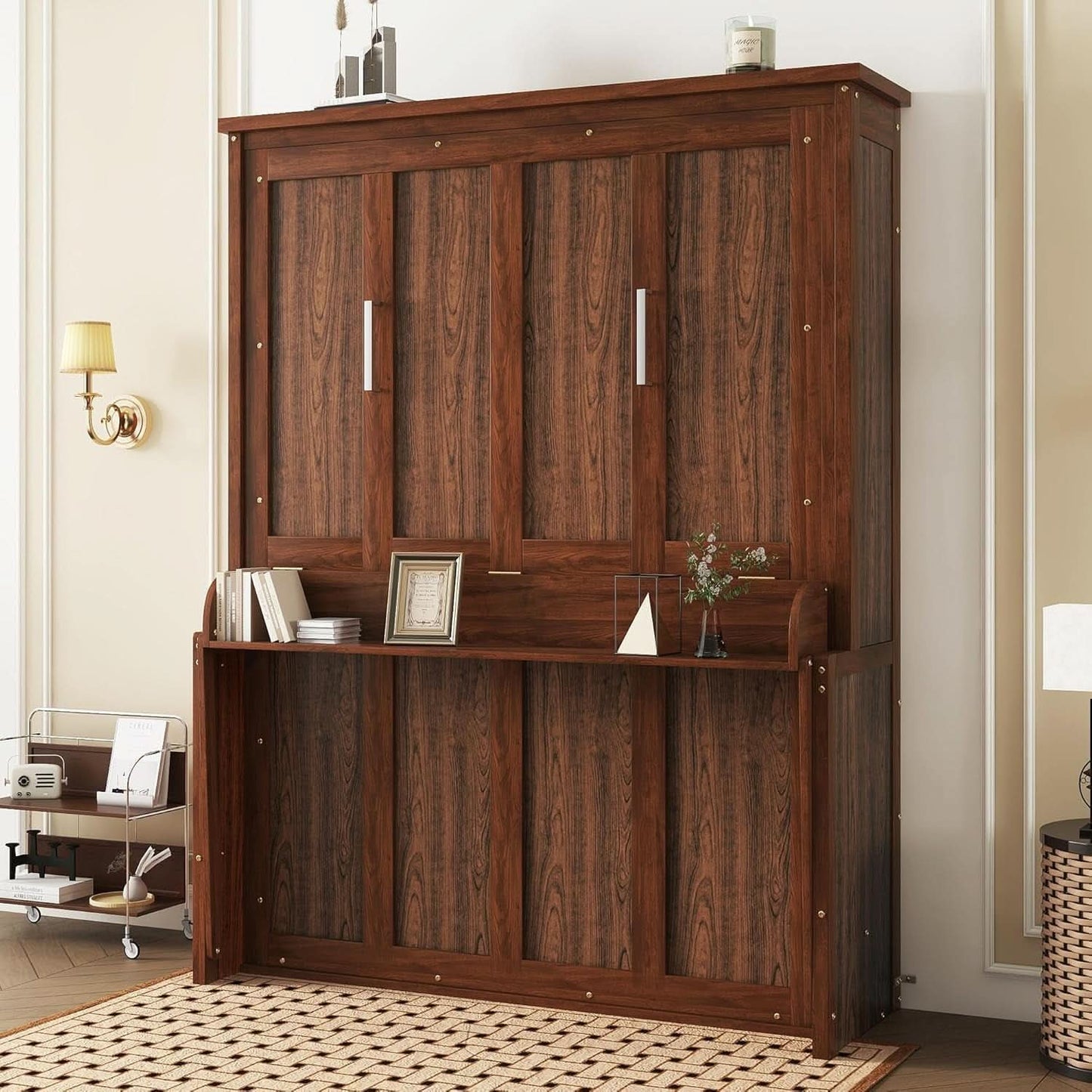 Queen Murphy Wall Bed Walnut Finish CabinetrySystem Unit