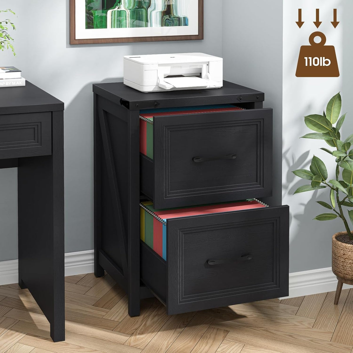 Black Farmhouse Vertical Adjustable File Cabinet Drawer