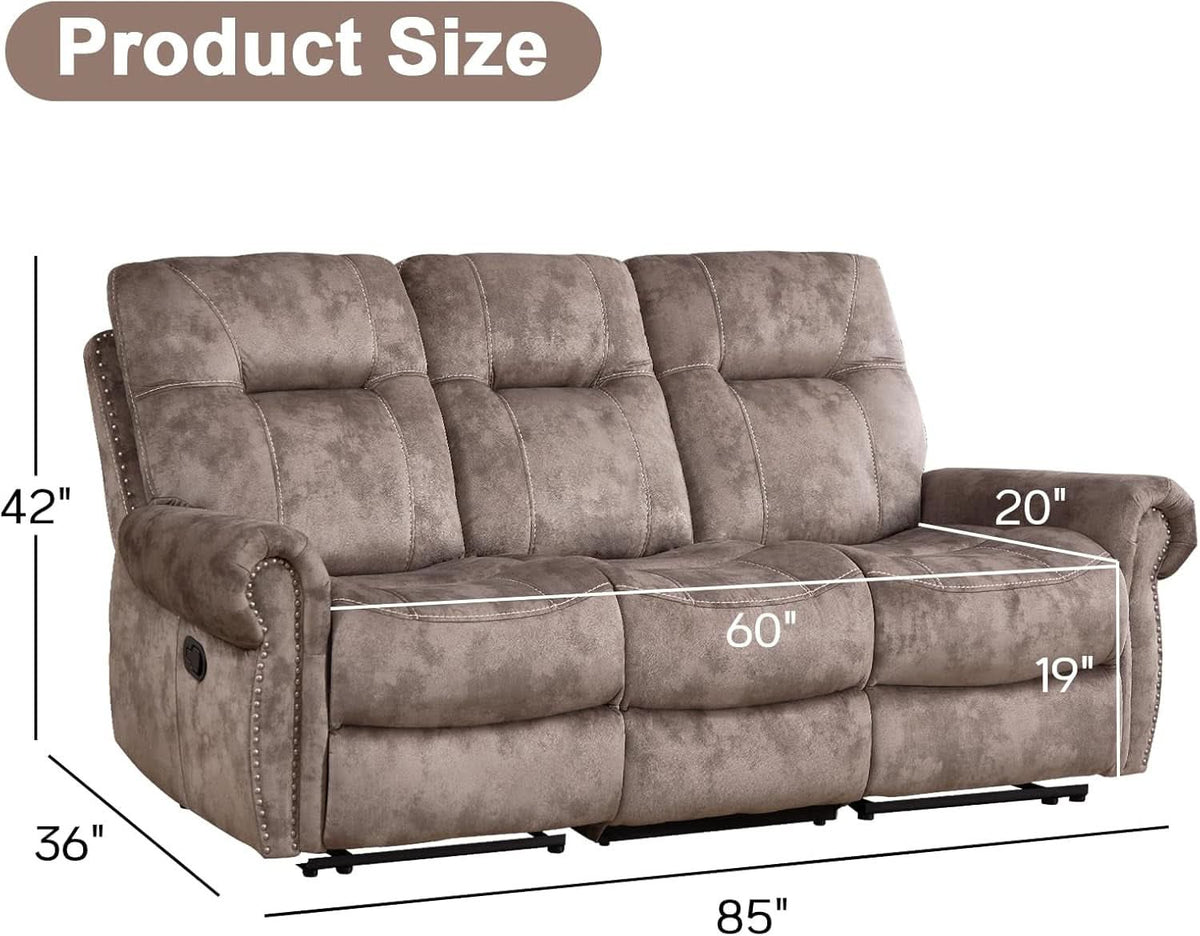 Manual Three Seat Reclining Upholstered Sofa Living Room