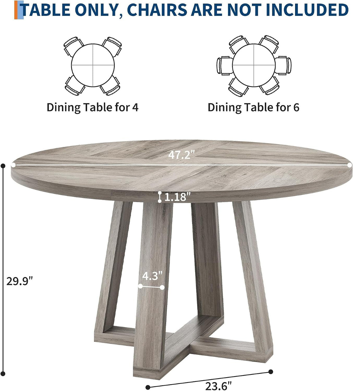 Wash Grey Farmhouse Dining Table Pedestal Base