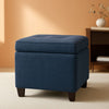Navy Textured Square Tufted Storage Ottoman Compact