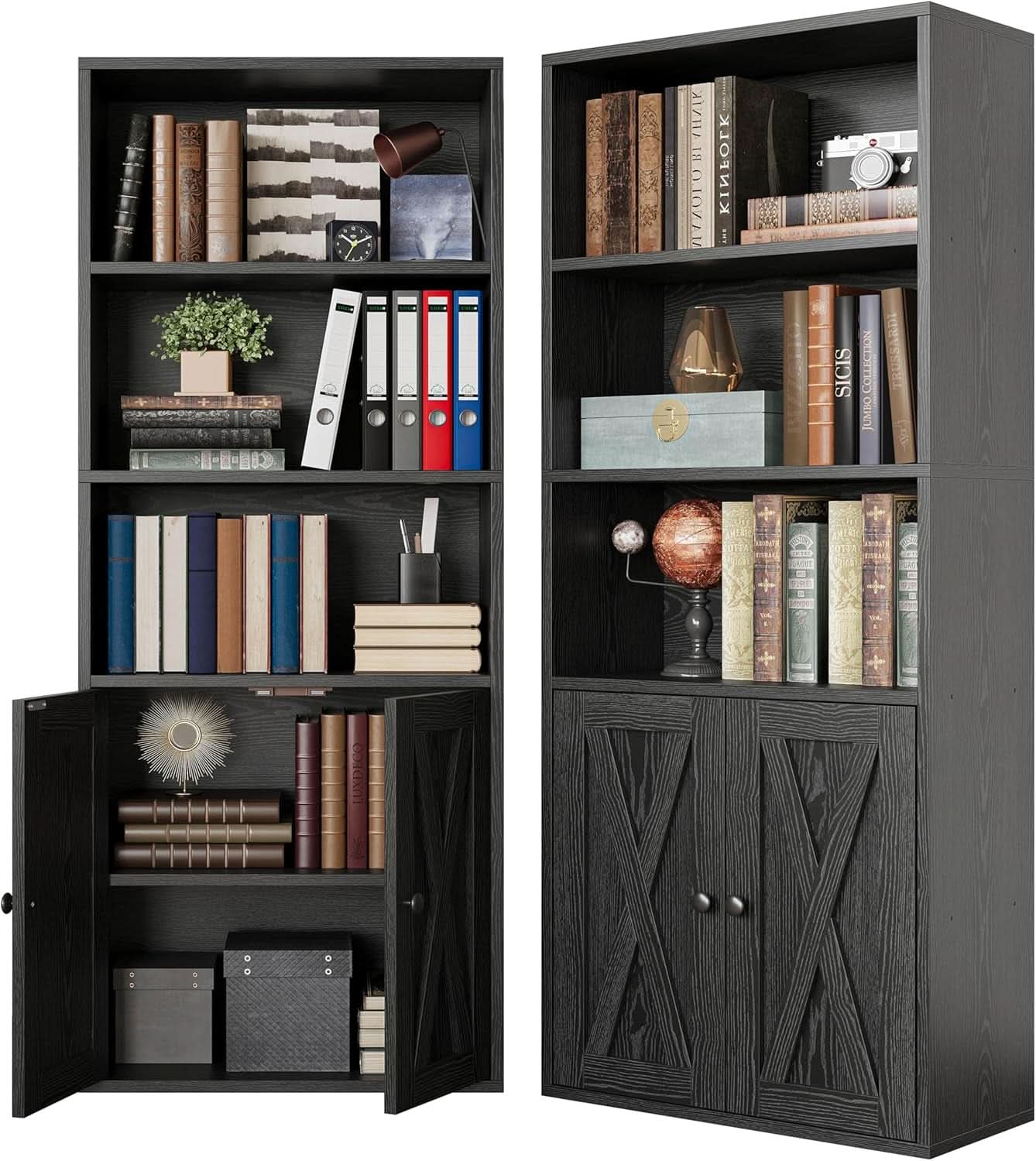 Industrial Floorstanding Five Shelf Bookcase With Doors