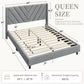 Queen Upholstered Bed Frame With Winged Tufted Headboard Light Gray