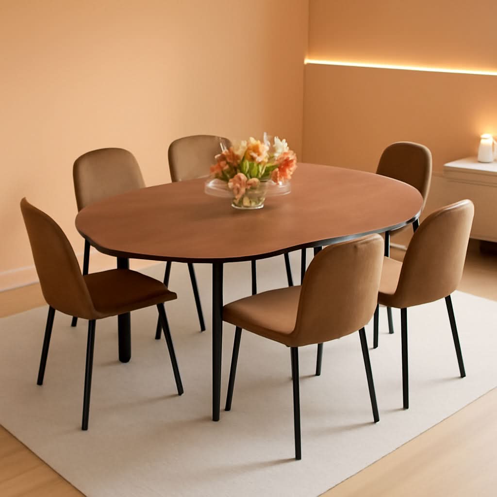 Walnut Extendable Dining Table Set Six Chairs Upholstered