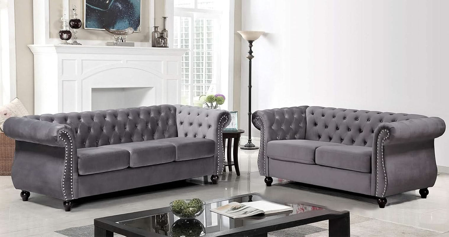 Modern Pink Velvet Chesterfield Loveseat With Tufted Back