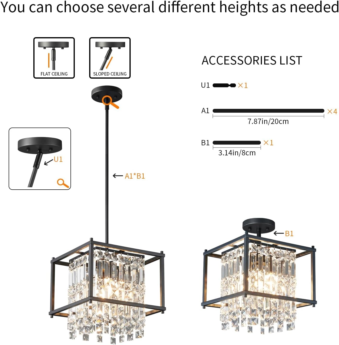 Black Crystal Chandelier For Entryway Ceiling Light