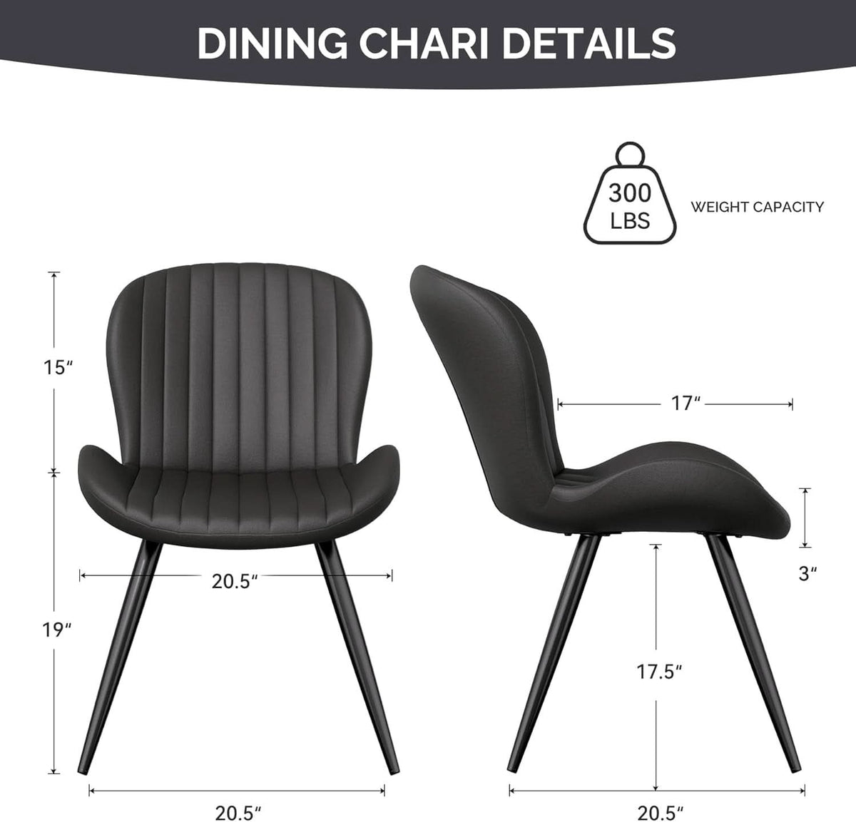 Dining Chairs Set Of 6 Modern Upholstered Black 19 Inch