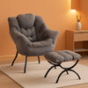 Dark Grey Velveteen Upholstered Ottoman Lounge Chair