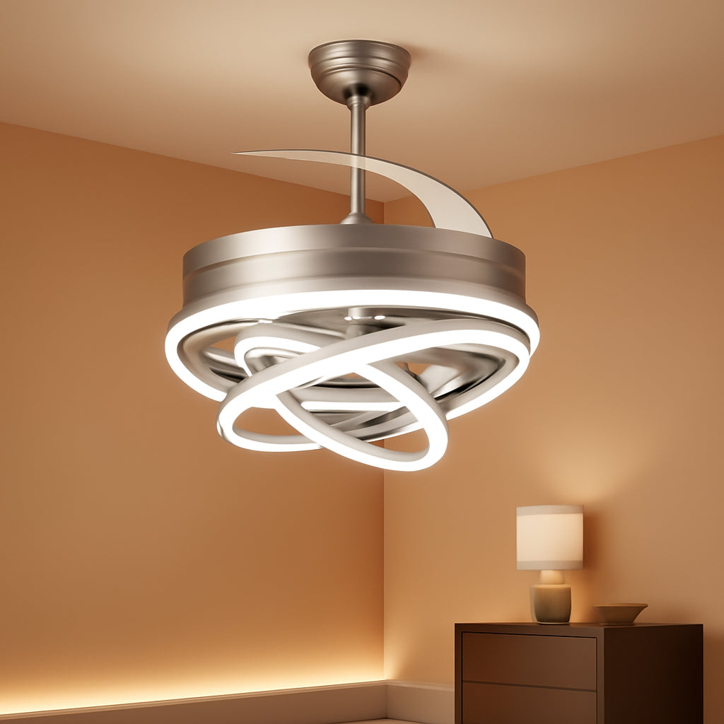 42 Inches Fandelier Retractable Ceiling Fan Silver