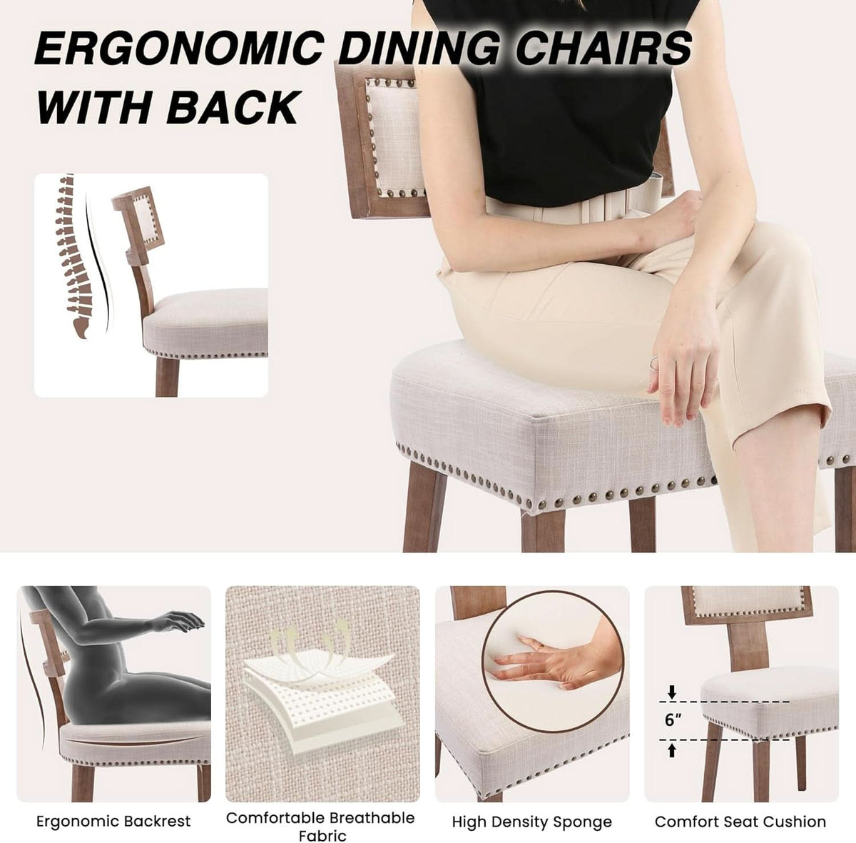 Beige Upholstered Mid Century Dining Chairs Collection