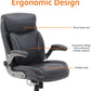 Ergonomic Grey Leather Desk Chair With Adjustable Height