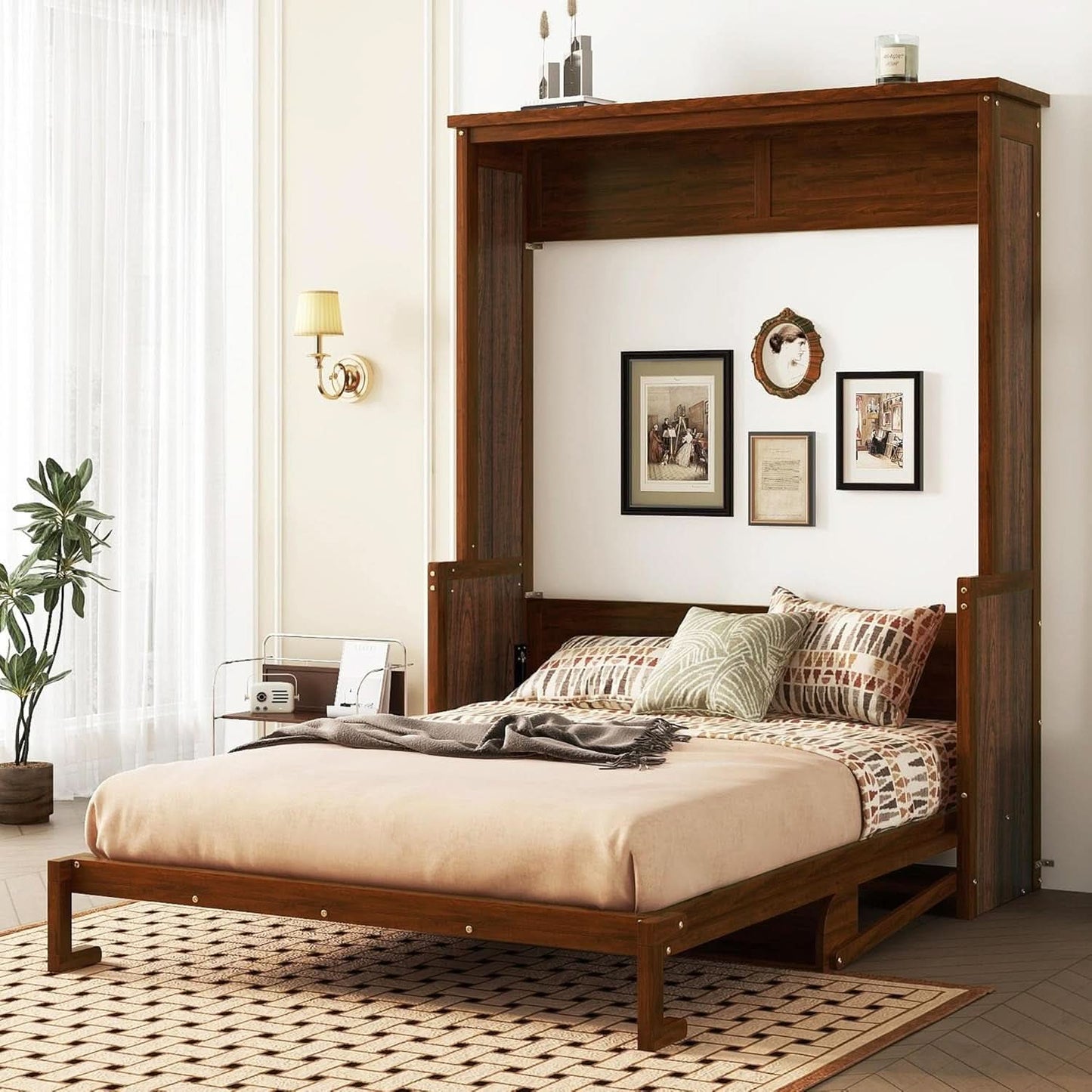 Queen Murphy Wall Bed Walnut Finish CabinetrySystem Unit