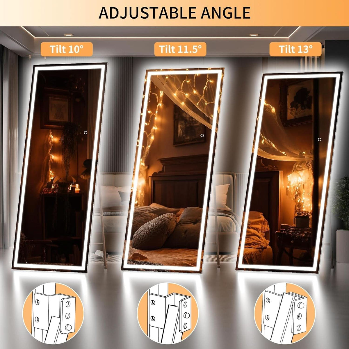 67x24Inches LED Floor Standing Mirror Dimmable Lights