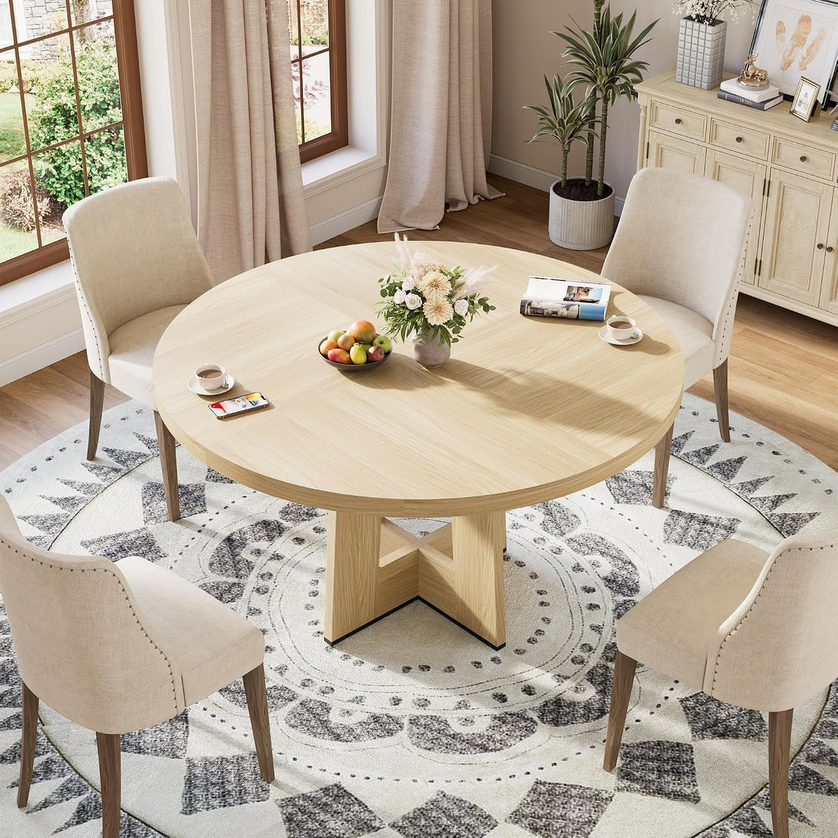 47 Round Dining Table Pedestal Traditional Farmhouse