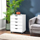White 5 Drawer Wood File Cabinet With Wheels For Office