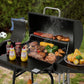Black PorcelainEnamelCoated Barrel Charcoal Grill Offset Smoker