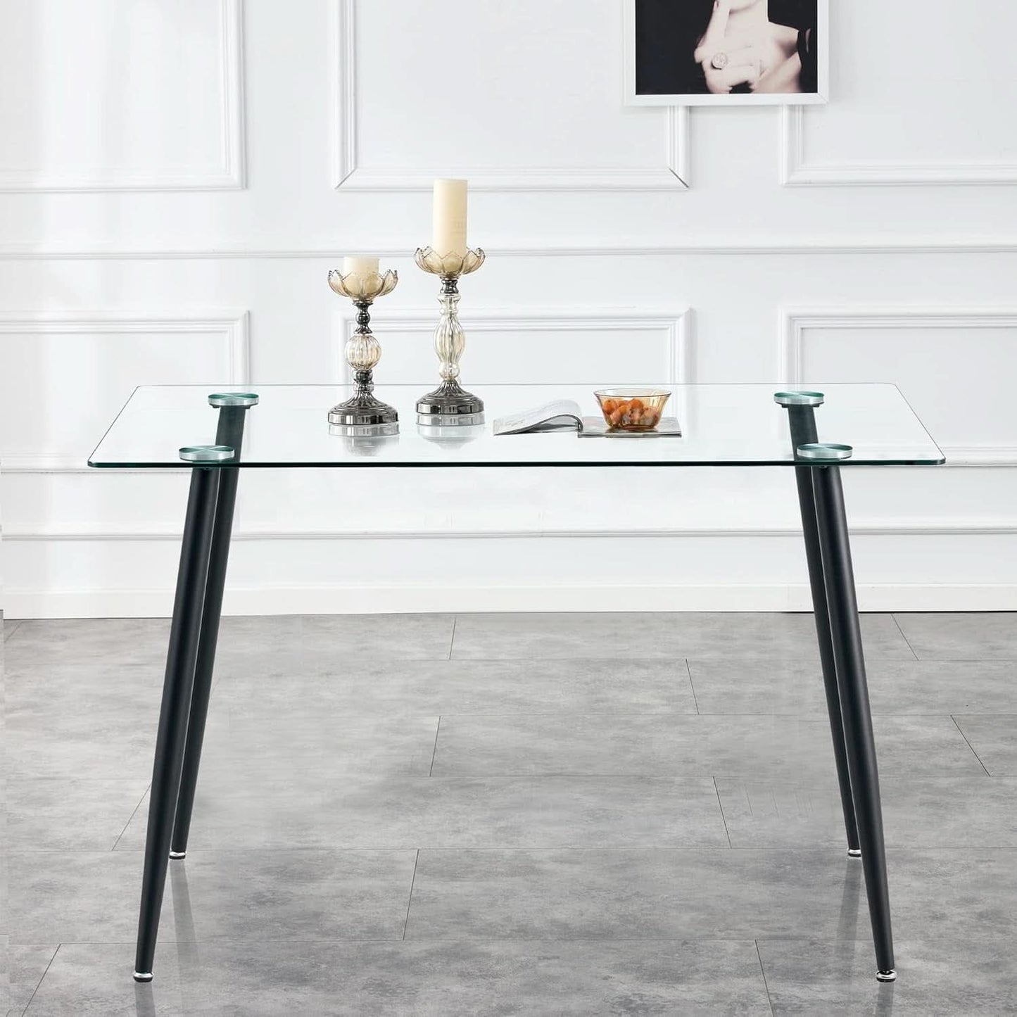 51 Inch Glass Dining Table For 4 With Tempered Glass Top