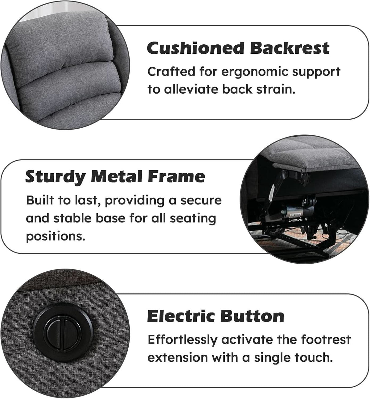 Oversized Grey Electric Recliner Chair For Living Room