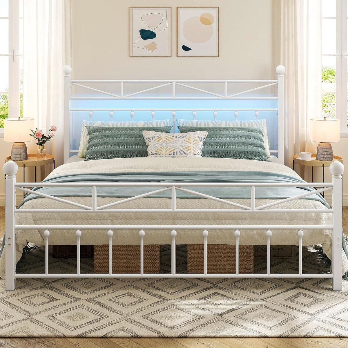 King Industrial Strength Bed Frame With Led Head board