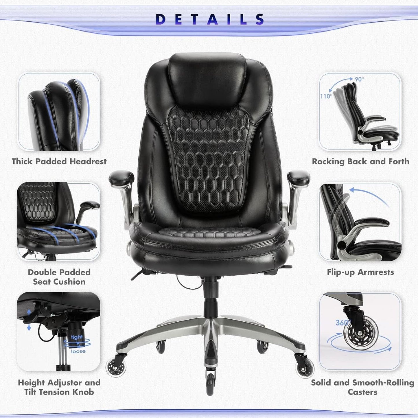Ergonomic High Back Leather Office Chair For Home Use-3
