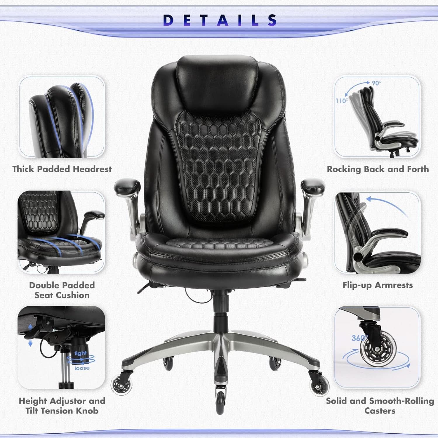Ergonomic High Back Leather Office Chair For Home Use-3