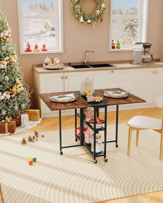 Rustic Brown Expandable Folding Dining Table With 6 Wheels