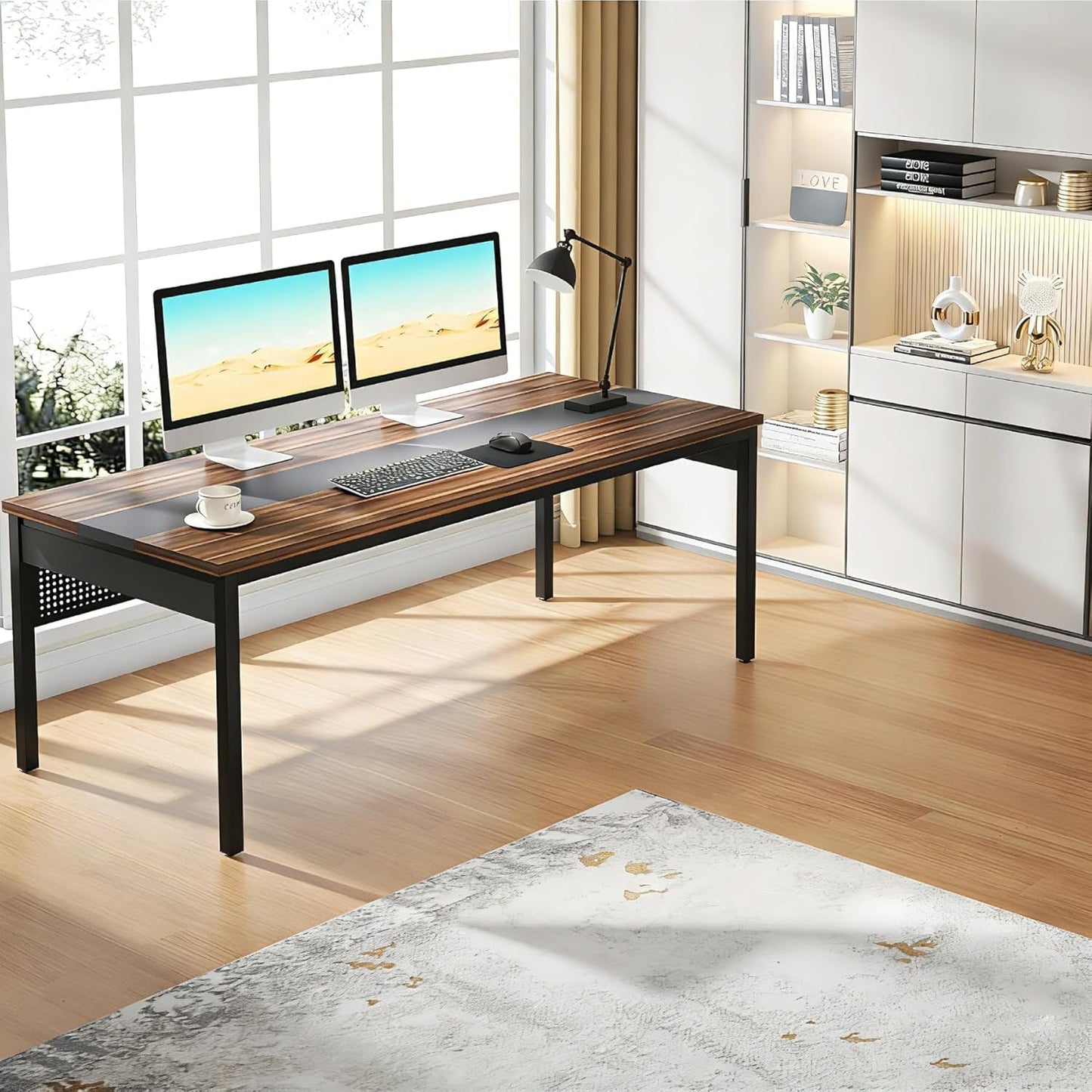 70.8 Inch Brown Black Professional Desk Workstation