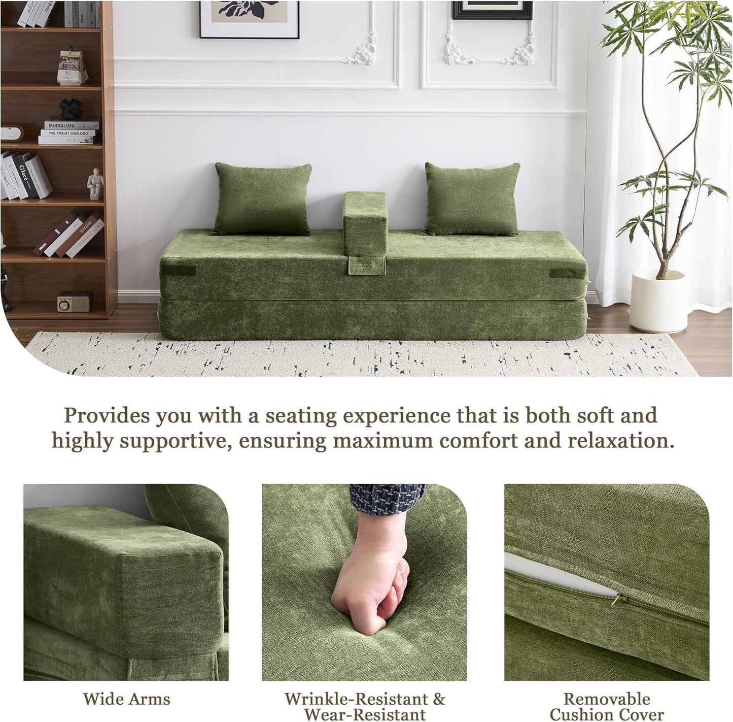 Green 79Inch Convertible Sleeper Couch With Pillows