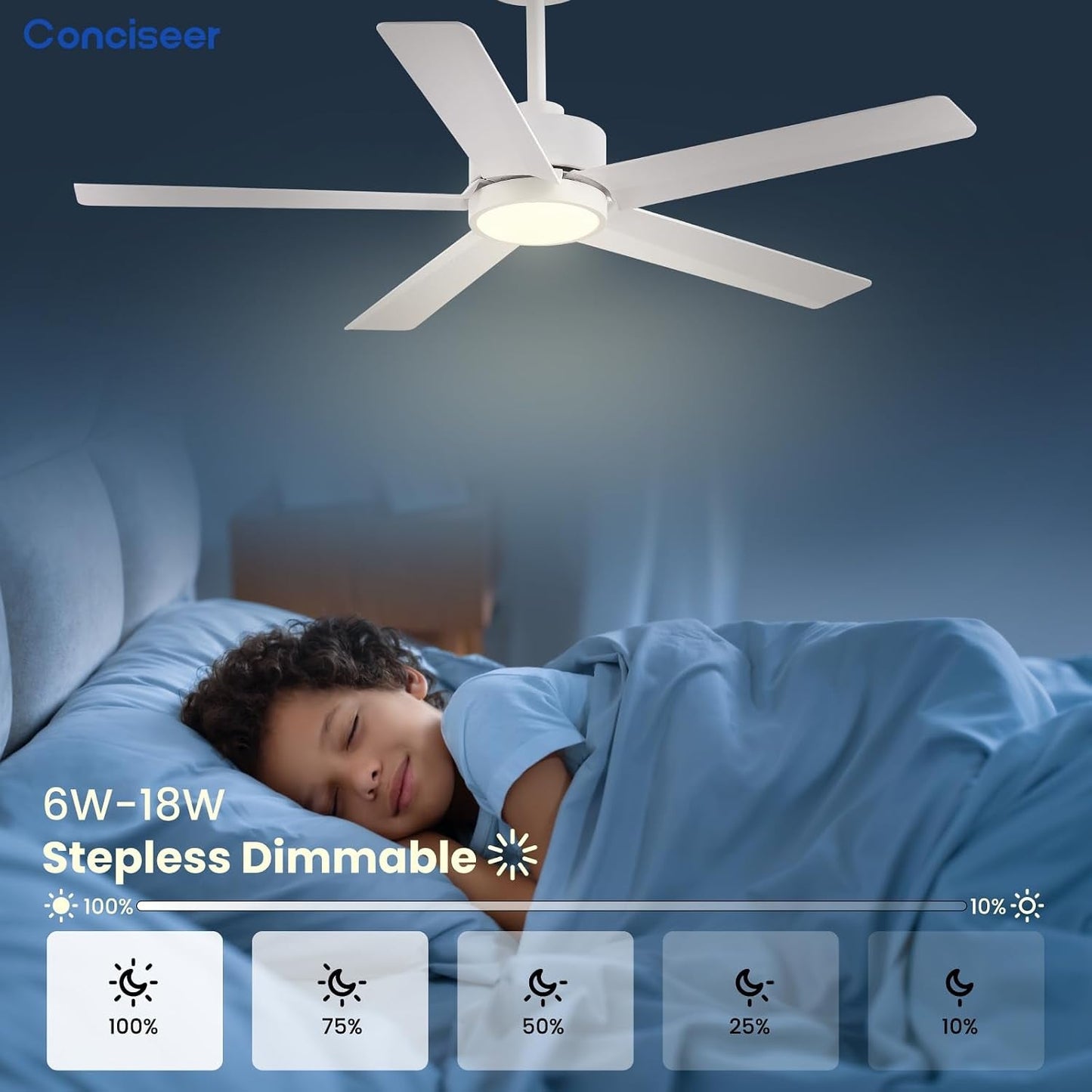 Modern 52-Inch Ceiling Fan Remote White LED