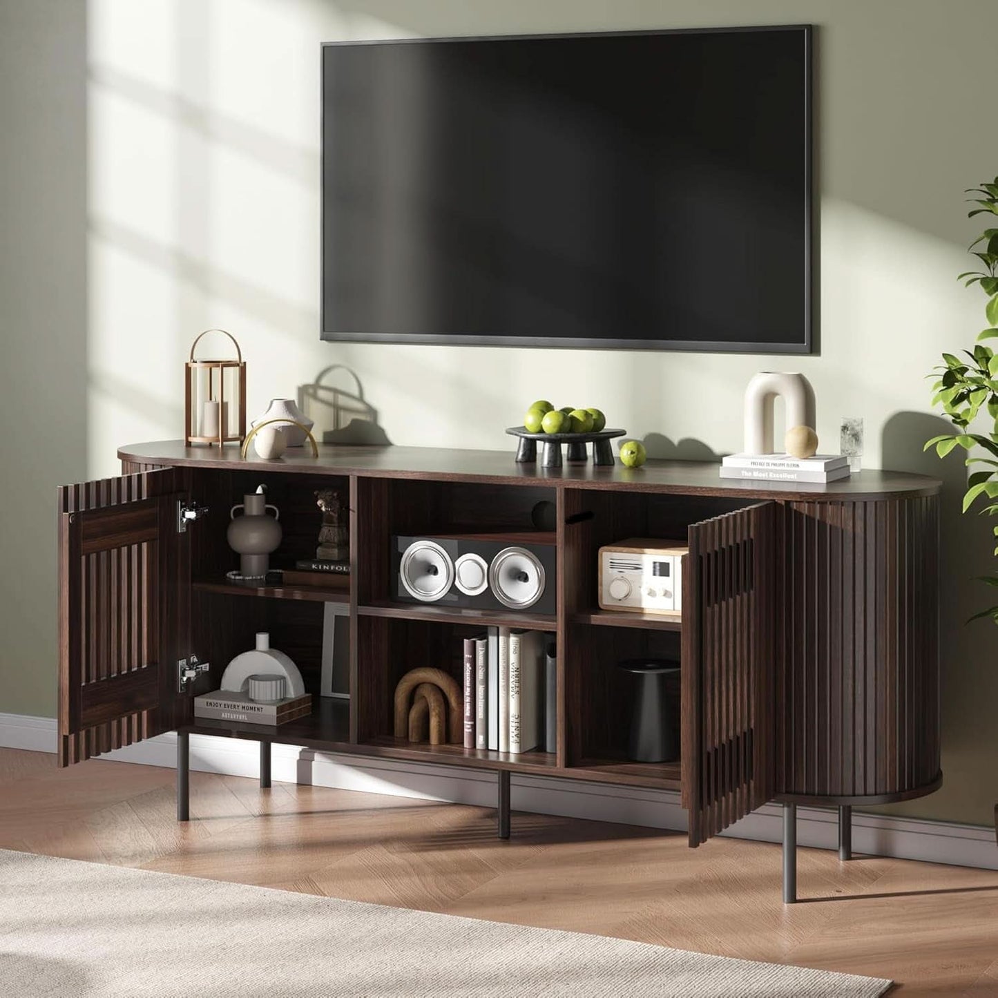 65 Inch TV Stand Premium Mid Century Storage With Cable Management For Living Room-3