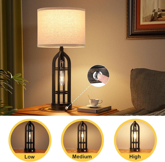 Obsidian Living Room Table Lamp Three Way Dimmable USB Outlet-1