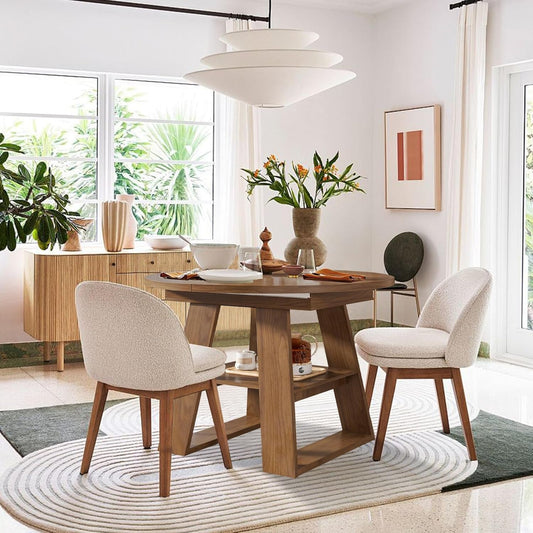 Extendable Round Dining Table 43.3-59 Inches Walnut