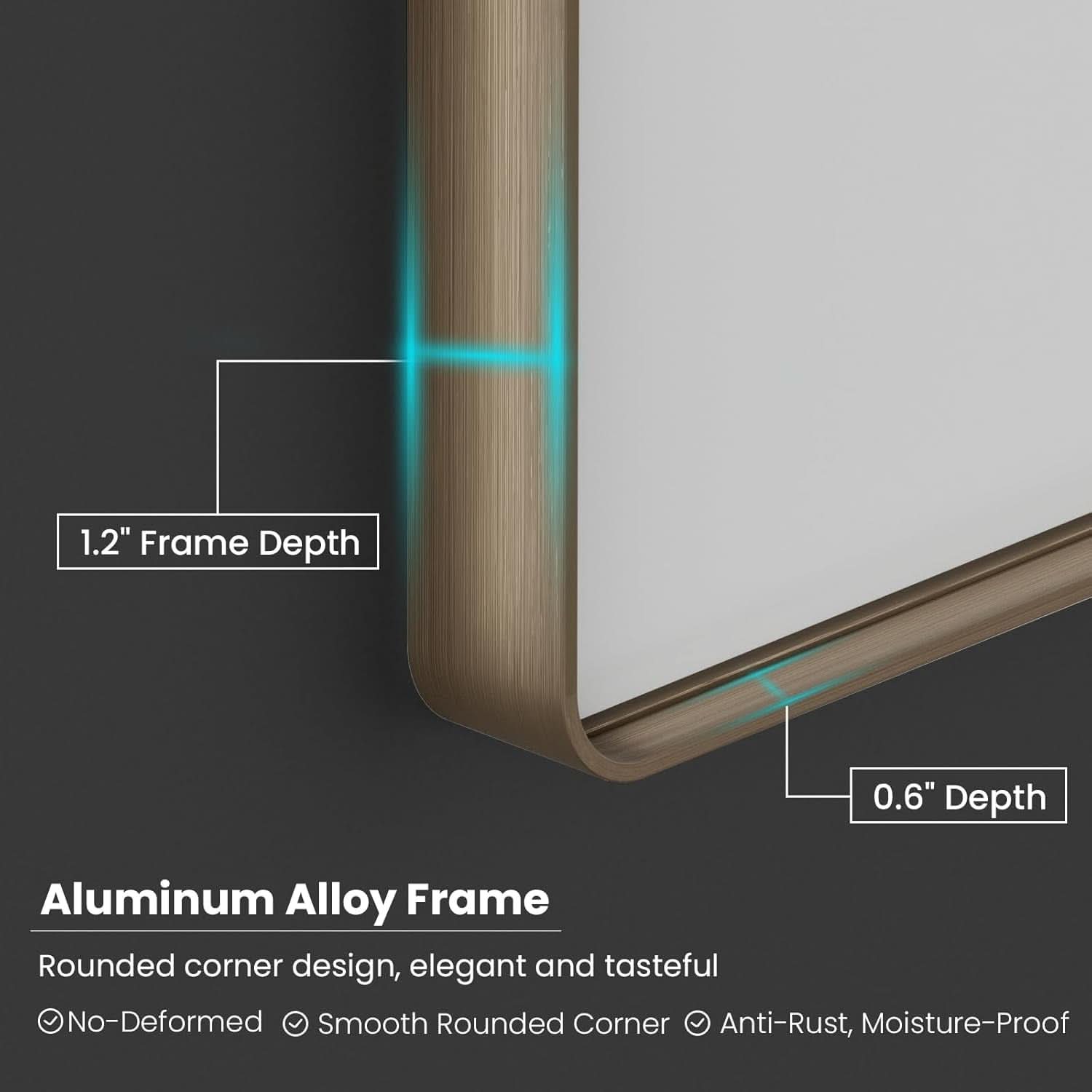 Bronze Bathroom Mirror 55x36 Inch Brushed Bronze Frame-2