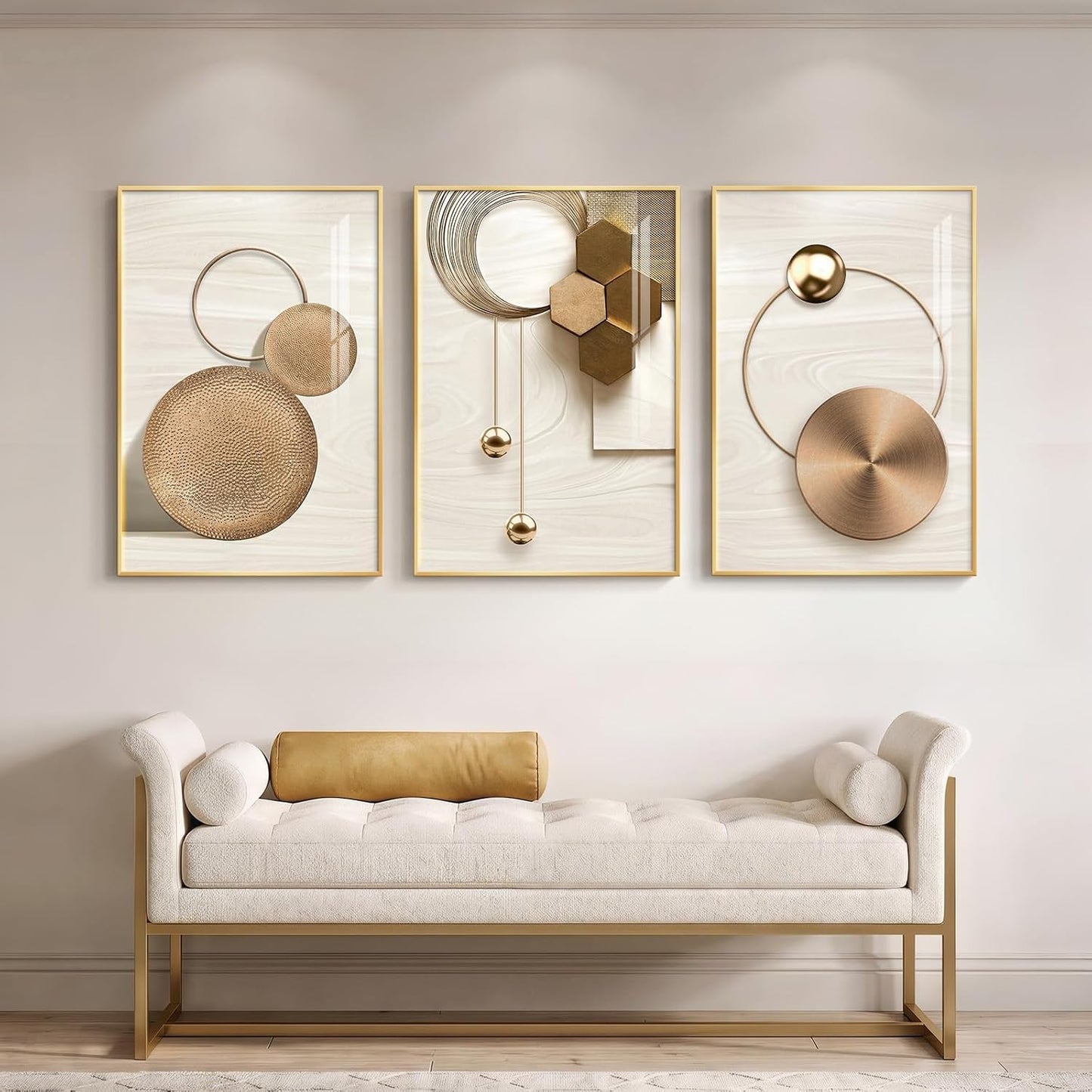 Gold Framed Modern Wall Art Three Panel Display 24x36