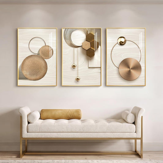 Gold Framed Modern Wall Art Three Panel Display 24x36