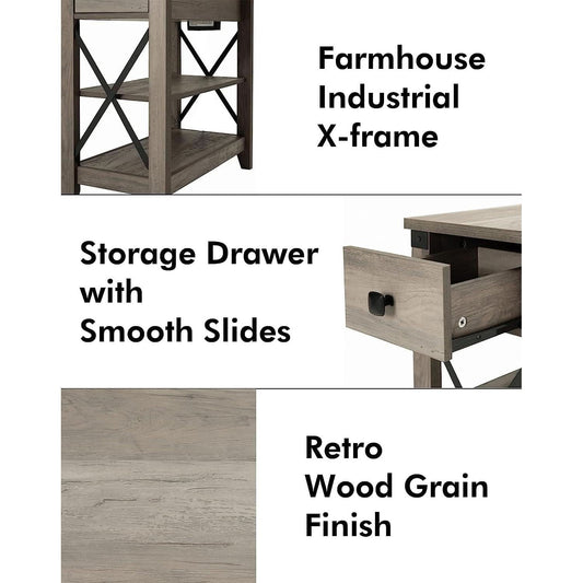 Farmhouse Slim End Table With USB Charging Station
