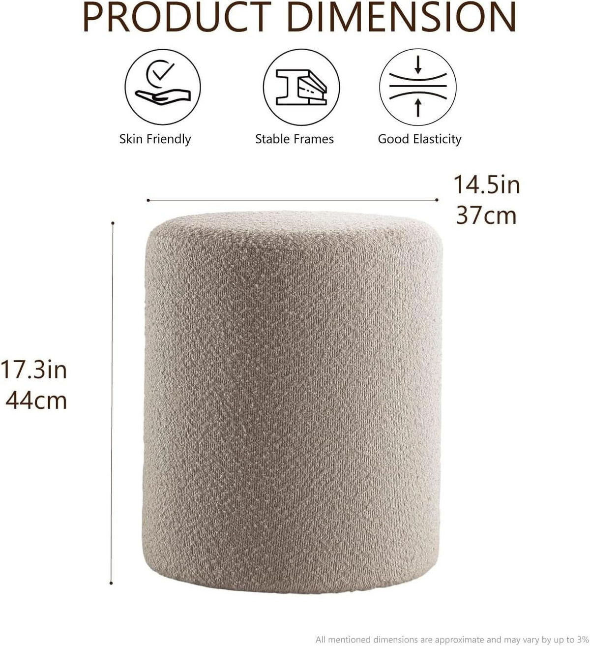 Round Ottoman With Upholstered Cushioned Vanity Stool