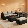 Six Piece Outdoor Wicker Furniture Set With Grey Cushions-0