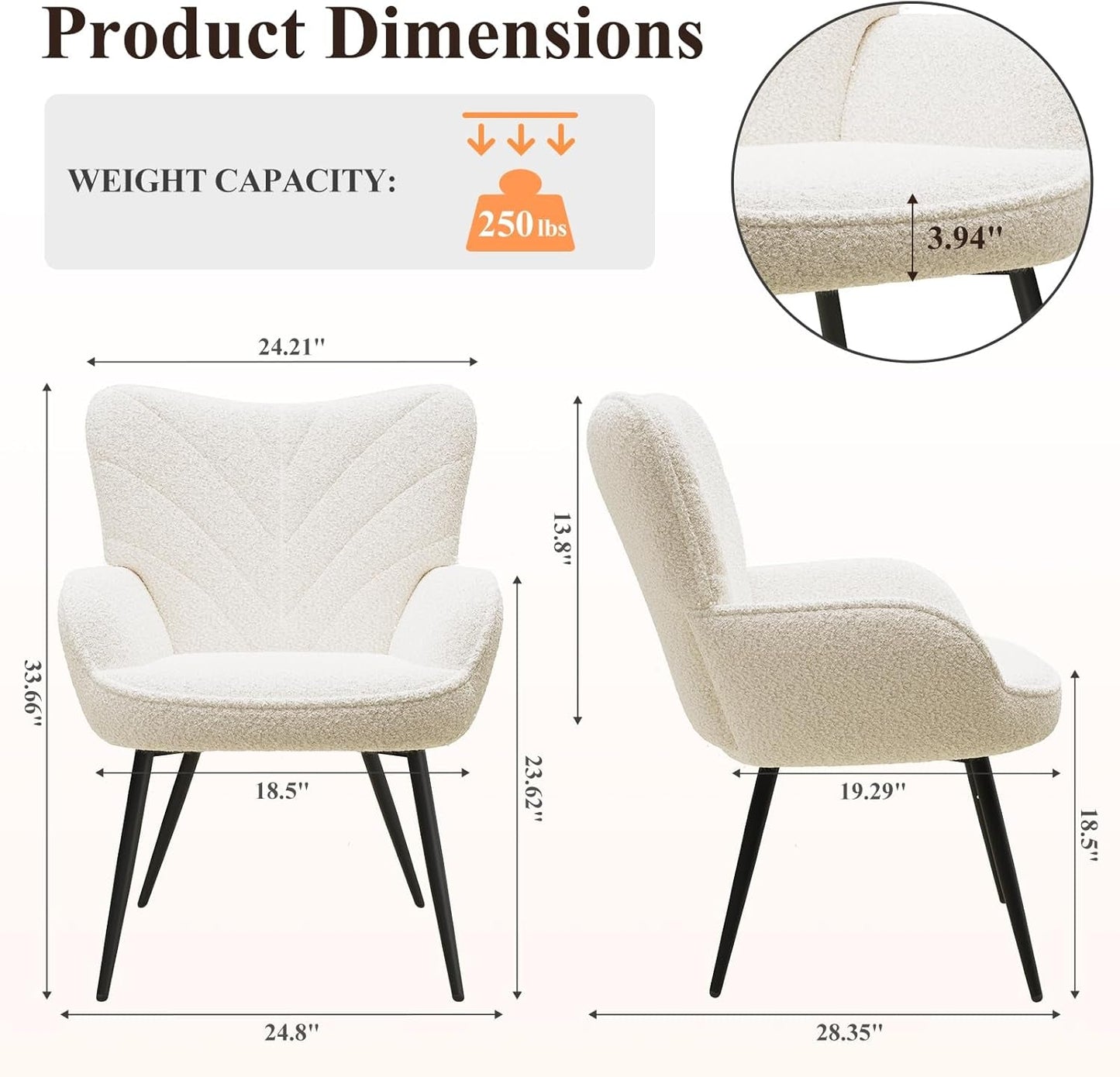 Beige Sherpa Upholstered Accent Chair Curved Backrest