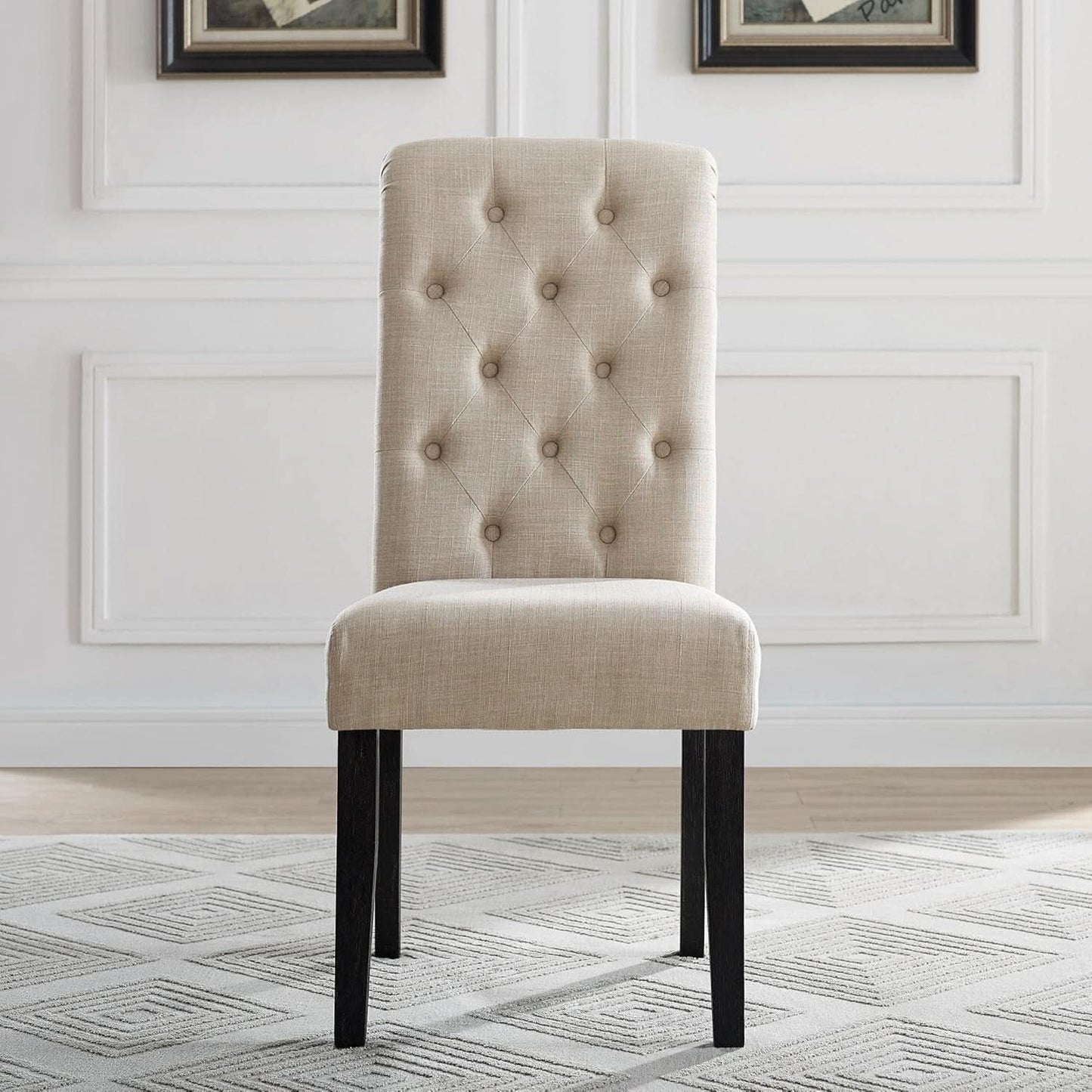 Tufted Solid Wood Dining Chairs Tan Set Of 2 Modern