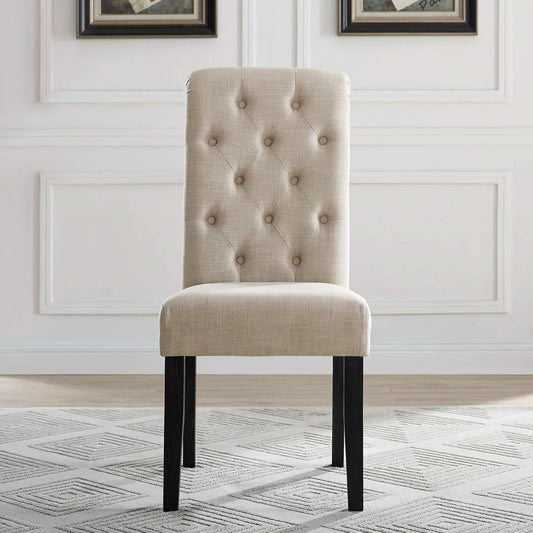 Tufted Solid Wood Dining Chairs Tan Set Of 2 Modern