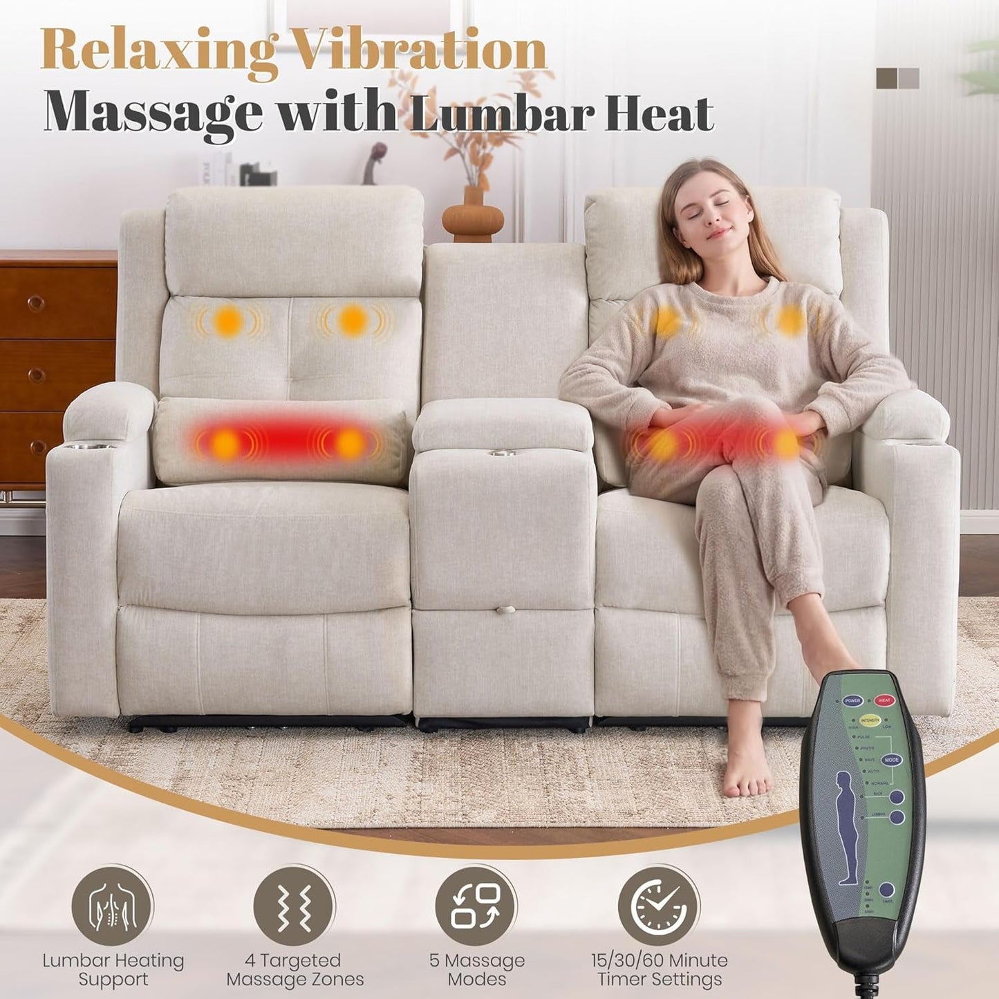 Beige Tray Table Power Reclining Loveseat With Console