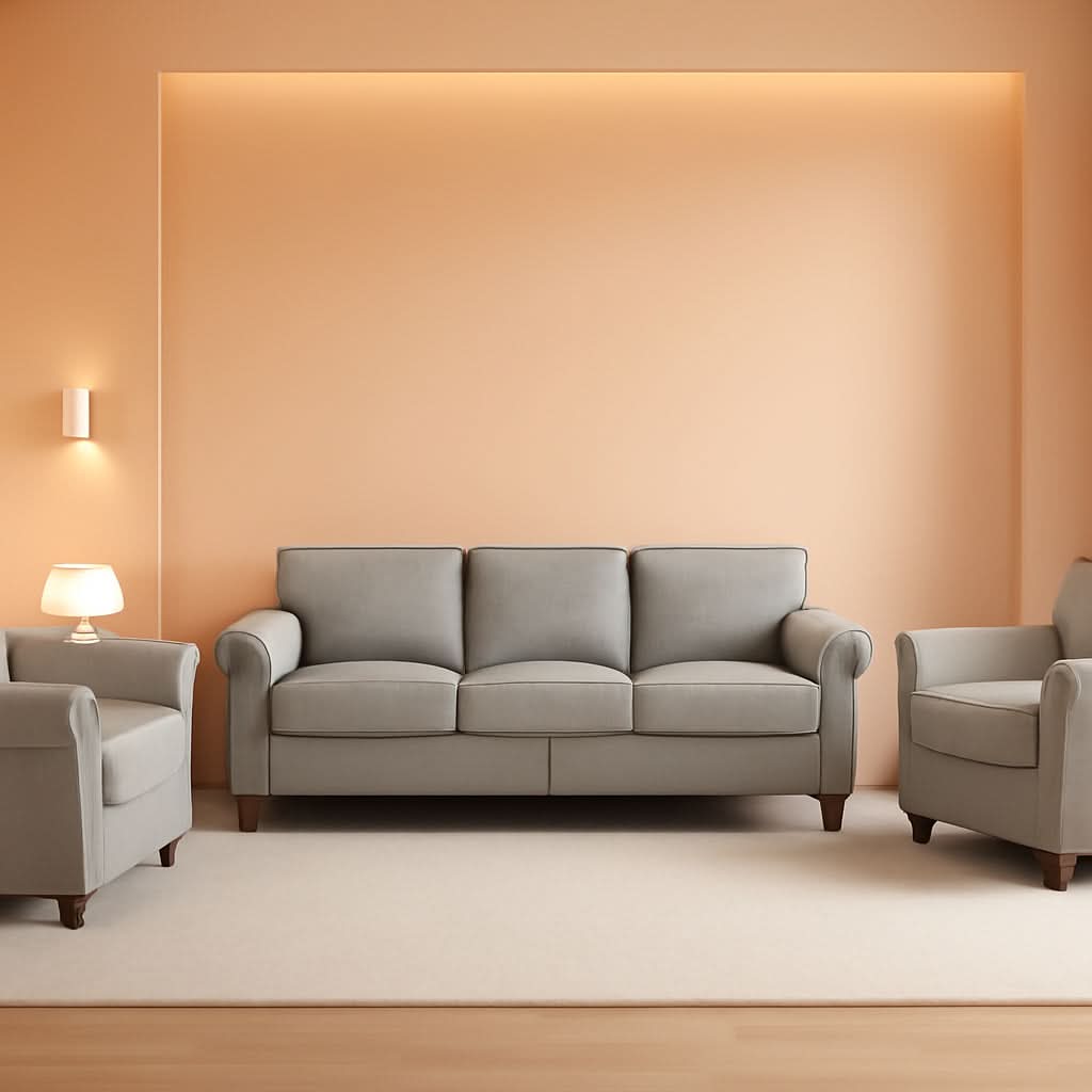 Light Grey Small Space Living Room Couch Set With Loveseat-0