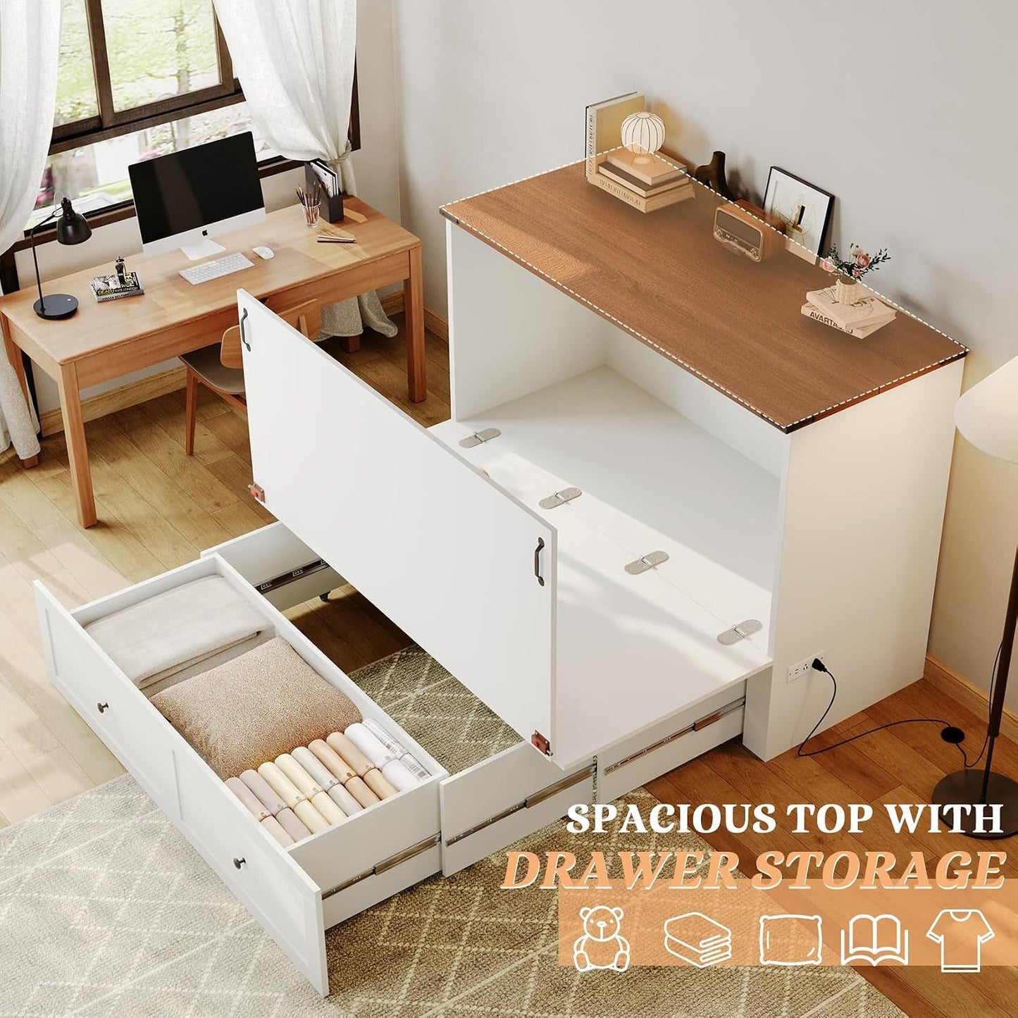 Full Size Murphy Bed Cabinet With ChargingStationPro-4