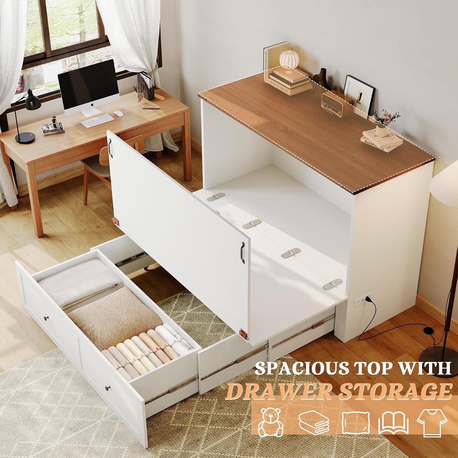 Full Size Murphy Bed Cabinet With ChargingStationPro-4
