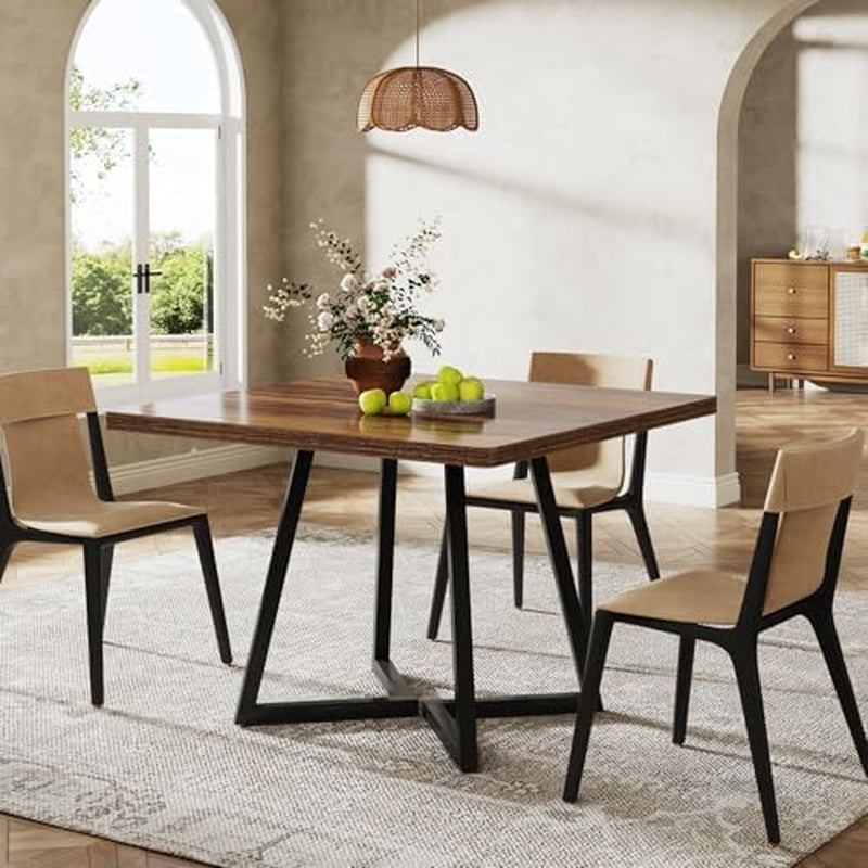 Square Dining Table 31.5in Industrial Rustic Brown